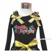 Black Tank Top Gold Sequins Ruffles Sparkle Gold Bow & Happy Birthday Painting Print TB1079